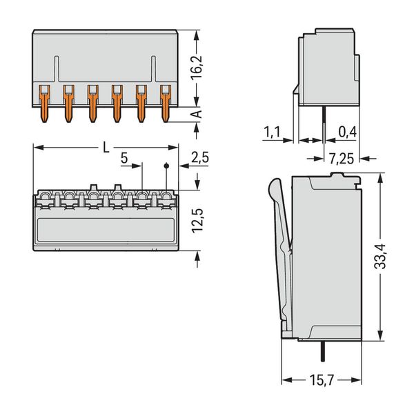 THT female header straight Pin spacing 5 mm light gray image 3