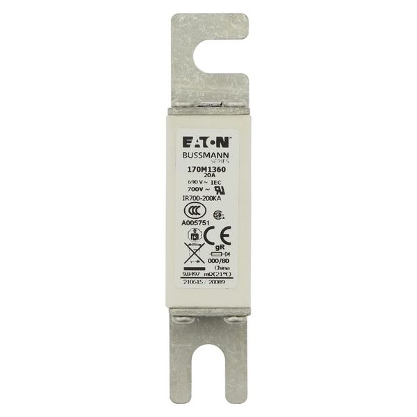 Fuse-link, high speed, 20 A, AC 690 V, DIN 000, 21 x 40 x 100 mm, gR, DIN, IEC, single indicator image 30