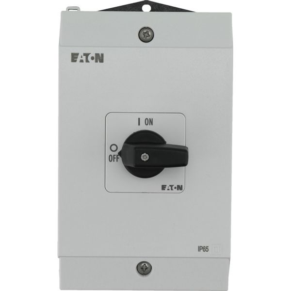 On-Off switch, P1, 40 A, surface mounting, 3 pole, 1 N/O, 1 N/C, with black thumb grip and front plate, hard knockout version image 1