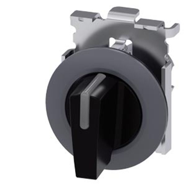 Illuminable selector switch, 30 mm, round, Metal matt, black, Selector switch short, front ring  3SU1062-2DL10-0AA0-Z X90 image 1