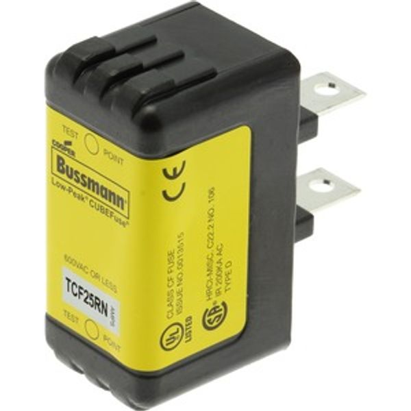 Eaton Bussmann series TCF fuse, Finger safe, 600 Vac/300 Vdc, 25A, 300 kAIC at 600 Vac, 100 kAIC at 300 Vdc, Non-Indicating, Time delay, inrush current withstand, Class CF, CUBEFuse, Glass filled PES image 4