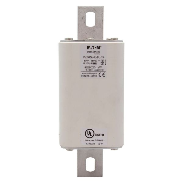 Fuse-link, high speed, 500 A, DC 1500 V, 3L, 75 x 205 mm, gPV, IEC, UL, without indicator, bolted contacts image 12