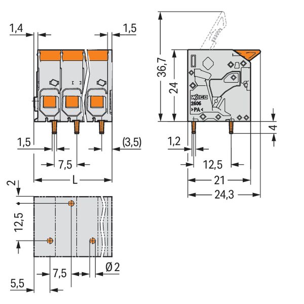 PCB terminal block lever 6 mm² gray image 6