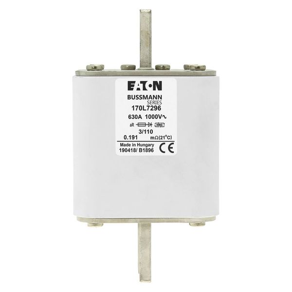 Fuse-link, high speed, 630 A, AC 1000 V, Size 3, 76 x 90 x 141 mm, aR, DIN, IEC, visual indicator image 7