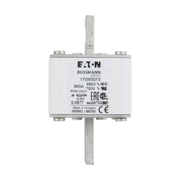 Fuse-link, high speed, 900 A, AC 690 V, DIN 2, 61 x 61 x 108 mm, aR, DIN, IEC, single indicator, 80 mm centres image 5