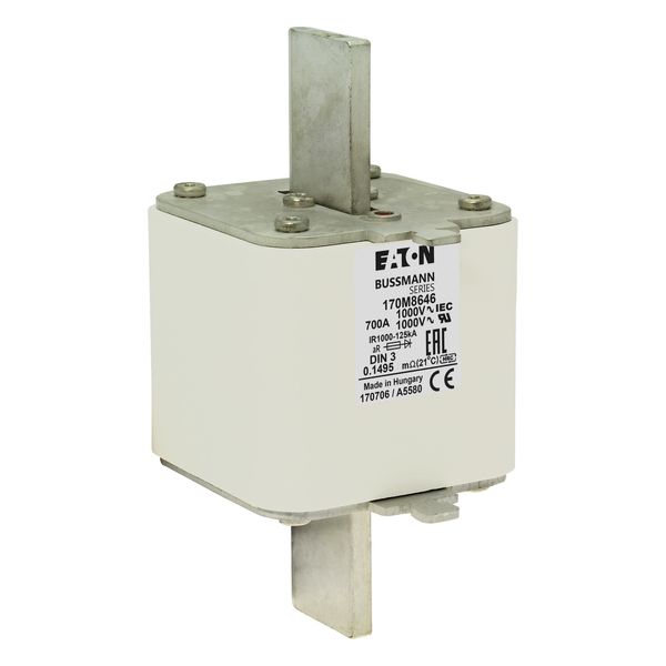 Fuse-link, high speed, 700 A, AC 1000 V, DIN 3, 90 x 75 x 150 mm, aR, DIN, IEC, single indicator image 10