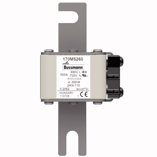 Fuse-link, high speed, 500 A, AC 690 V, DIN 2, 61 x 77 x 138 mm, aR, DIN, IEC, single indicator image 1