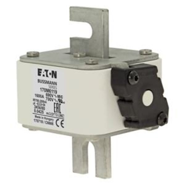 Fuse-link, high speed, 1600 A, AC 690 V, DIN 3, 76 x 92 x 109 mm, aR, DIN, IEC, single indicator image 4