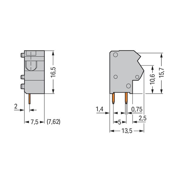 Stackable PCB terminal block 2.5 mm² Pin spacing 7.5/7.62 mm gray image 4