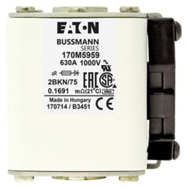 Fuse-link, high speed, 630 A, AC 1000 V, size 2, 59 x 77 x 75 mm, aR, IEC, UL, single indicator image 5