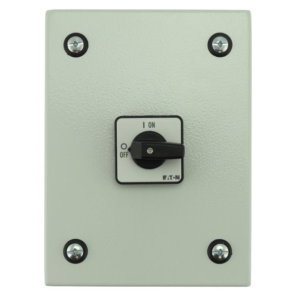 On-Off switch, P1, 40 A, 3 pole + N, surface mounting, with black thumb grip and front plate, in steel enclosure image 8