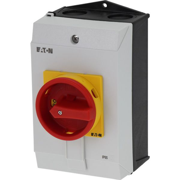Main switch, P1, 40 A, surface mounting, 3 pole, Emergency switching off function, With red rotary handle and yellow locking ring, Lockable in the 0 ( image 3