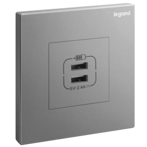 Galion - 1 gang double USB 2,4A type-A USB chargers - Dark Silver image 1