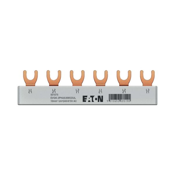 EVGK busbar fork, 3-phase, L1 - L2 - L3, shortenable version with end caps included, 6 module units, 10 mm² image 6