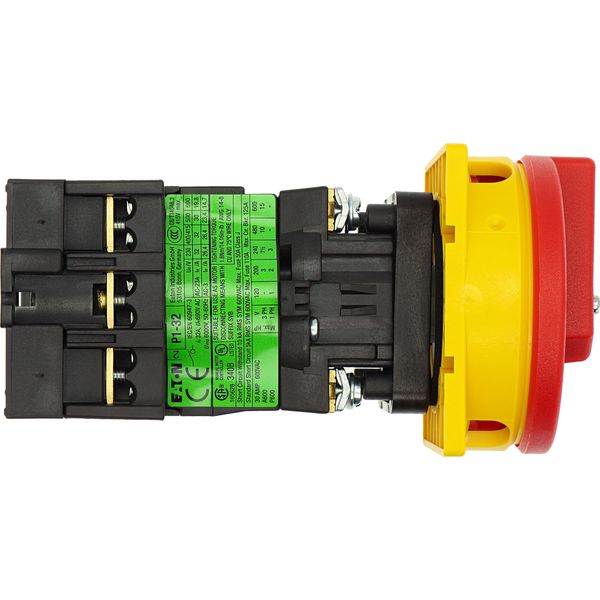 Main switch, P1, 32 A, rear mounting, 3 pole, Emergency switching off function, With red rotary handle and yellow locking ring, Lockable in the 0 (Off image 33