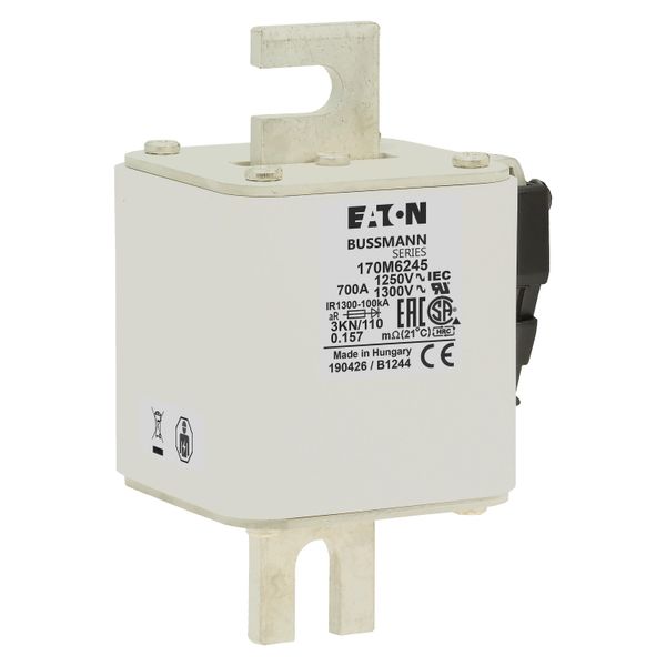 Fuse-link, high speed, 700 A, AC 1250 V, size 3, 76 x 92 x 139 mm, aR, DIN, IEC, single indicator image 12