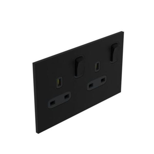 Art d'Arnould - 2 gang BS socket outlet 13 A-250V double pole switched Epure - Matt Black image 1