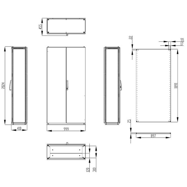 Modular enclosure 2 door IP55 H=2000 W=1000 D=400 mm image 2