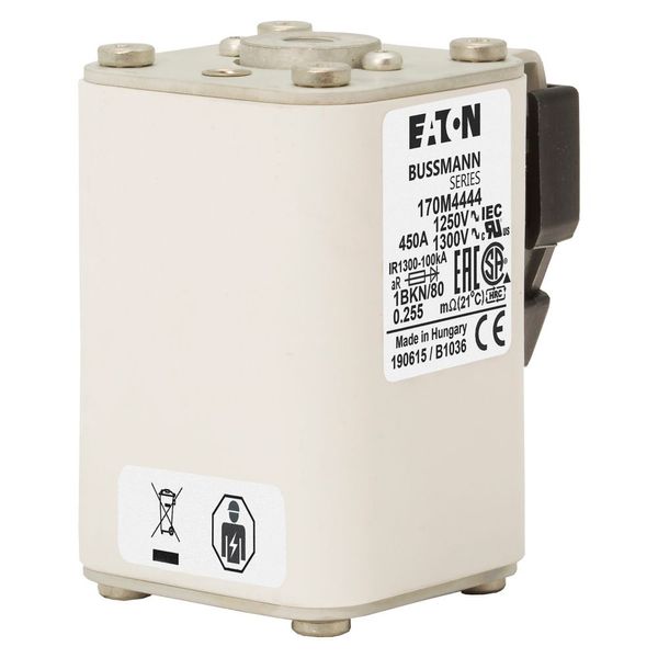 Fuse-link, high speed, 450 A, AC 1250 V, size 1, 53 x 69 x 80 mm, aR, IEC, UL, single indicator image 9