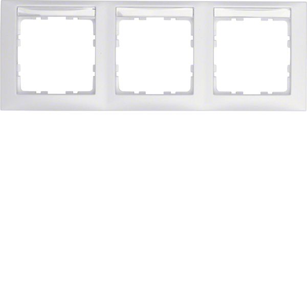 Frame 3gang hor., lab. field, S.1, p. white, matt, plastic image 1