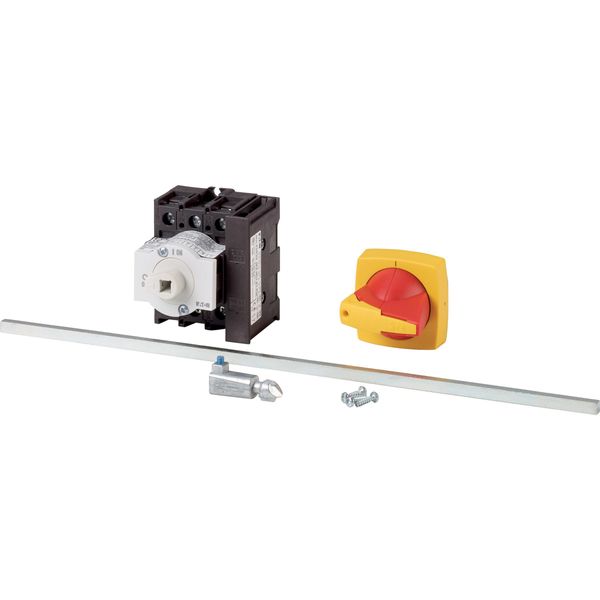 Main switch, P1, 25 A, rear mounting, 3 pole, 1 N/O, 1 N/C, Emergency switching off function, Lockable in the 0 (Off) position, With metal shaft for a image 3