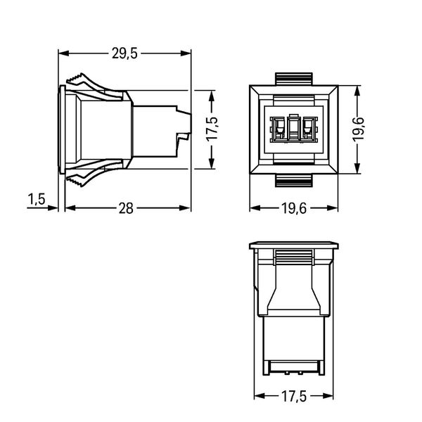 Snap-in socket without locking lever 2-pole light gray image 3