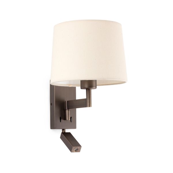 ARTIS BRONZE WALL LAMP WITH READER BEIGE LAMPSHADE image 1
