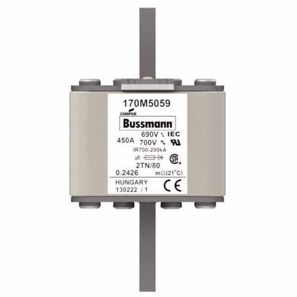 Fuse-link, high speed, 400 A, AC 690 V, DIN 2, 61 x 75 x 108 mm, aR, DIN, IEC, single indicator image 1