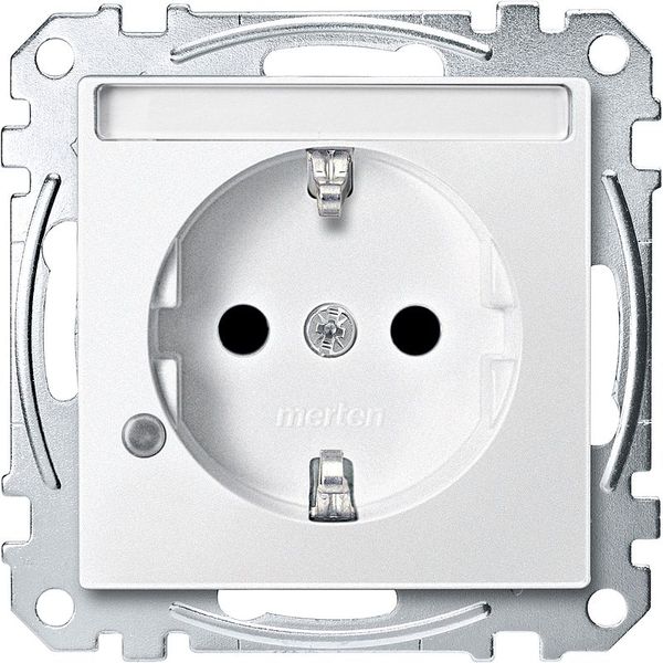 SCHUKO socket with indicator light and label, touch protection, plug-in terminals, polar white, System M image 1