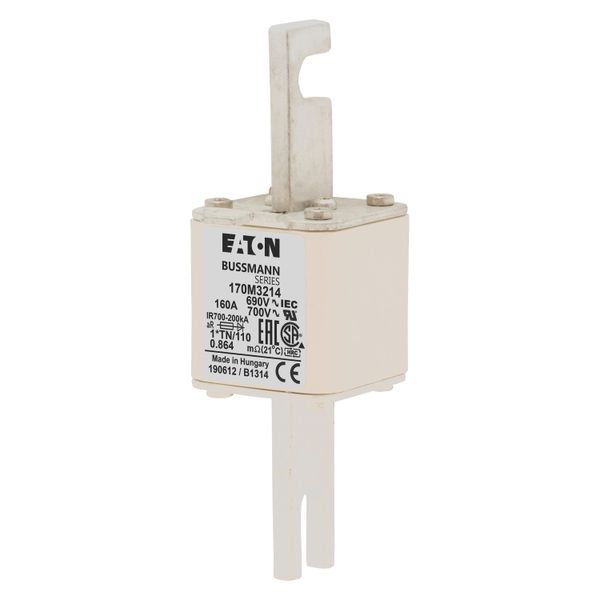 Fuse-link, high speed, 160 A, AC 690 V, compact DIN 1, 45 x 58 x 134 mm, aR, DIN, IEC, single indicator, 80 mm centres image 3