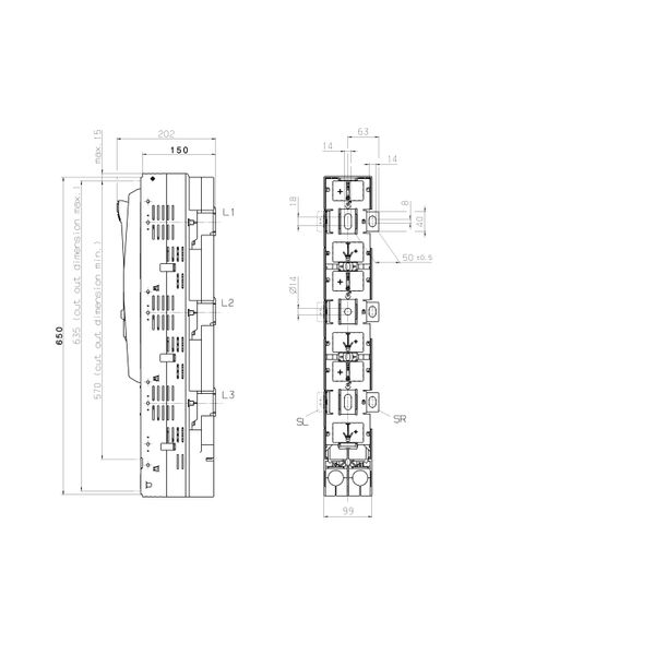 Input-HRC-in-line-fuse ARROW LINE size3, 3-pole,185mm, left image 2