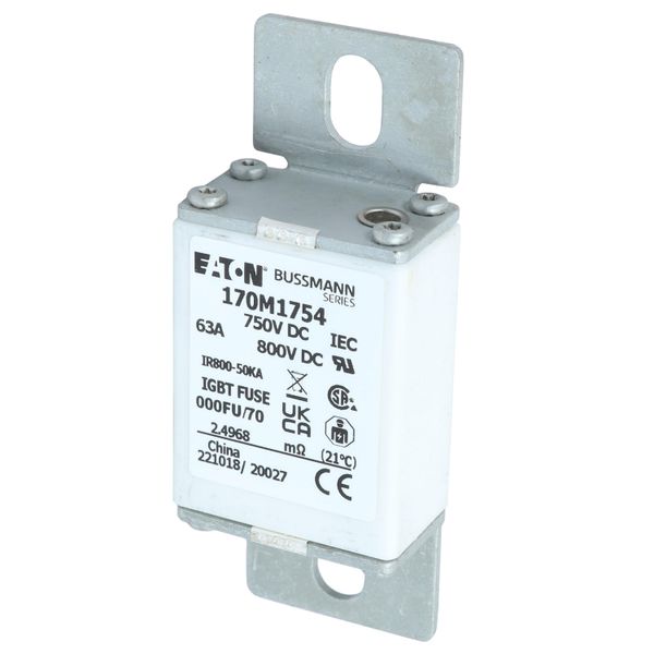 Fuse-link, high speed, 63A, DC 750 V, size 000, 24 x 36 x 96 mm, aR, IEC, UL image 3