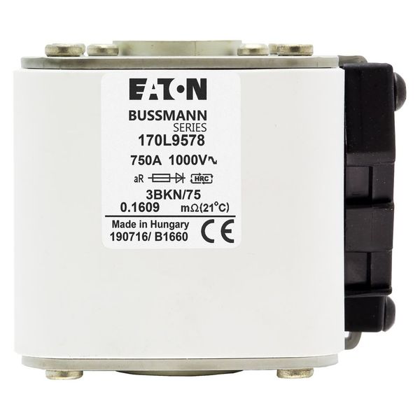 Fuse-link, high speed, 750 A, AC 1000 V, Size 3, 76 x 92 x 75 mm, aR, IEC, single indicator image 15