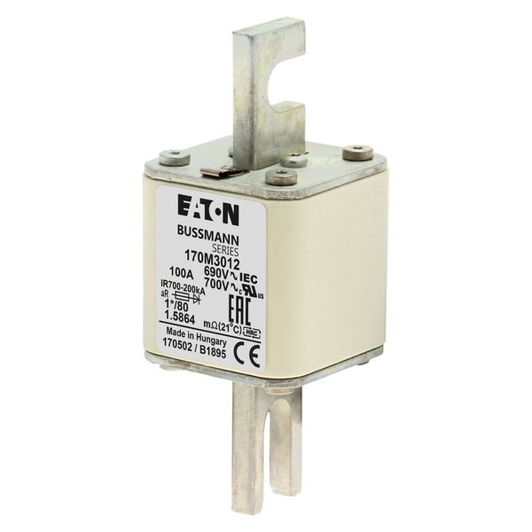 Fuse-link, high speed, 100 A, AC 690 V, compact DIN 1, 45 x 45 x 104 mm, aR, DIN, IEC, single indicator image 5