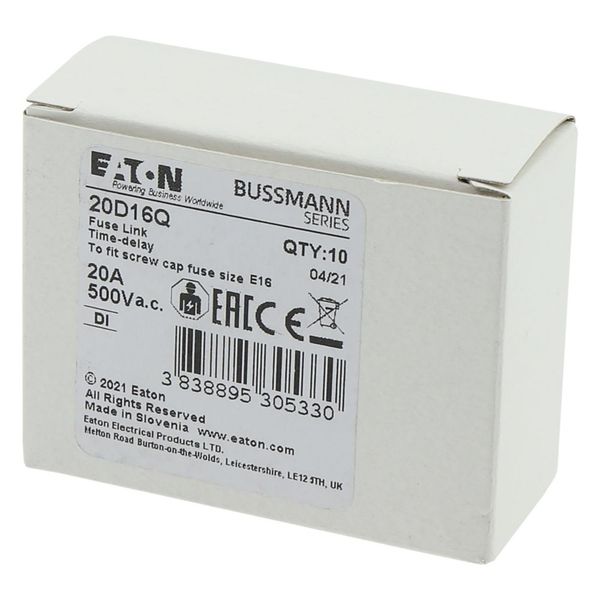 Fuse-link, LV, 20 A, AC 500 V, D1, gR, IEC, fast acting image 13