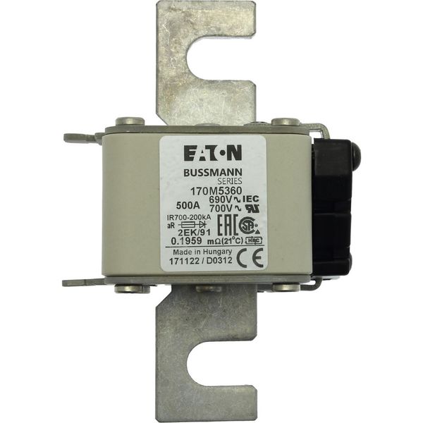 Fuse-link, high speed, 500 A, AC 690 V, size 2, 61 x 77 x 126 mm, aR, IEC, UL, single indicator image 15