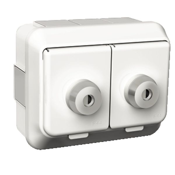 Exxact double socket-outlet w. lid and key-lock IP44 surface earthed screw white image 3
