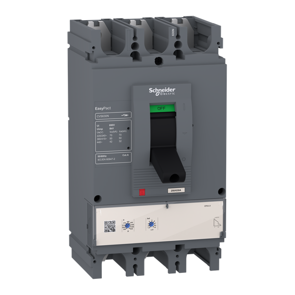 circuit breaker EasyPact CVS630N, 50 kA at 415 VAC, 630 A rating ETS 2.3 electronic trip unit, 3P 3d image 4