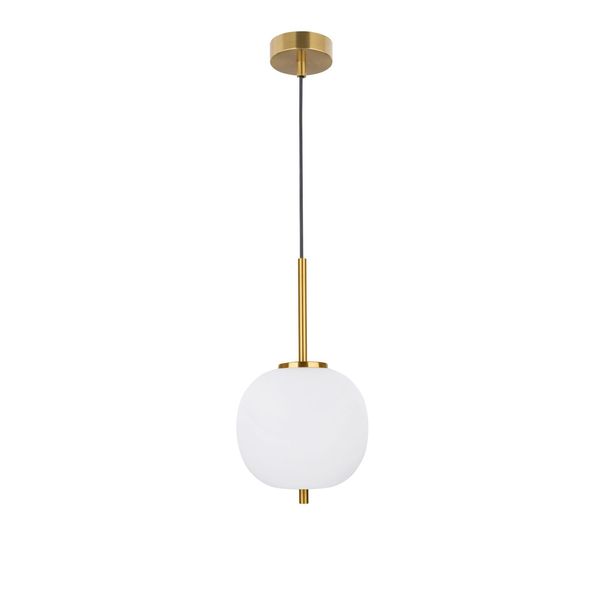 Opal Glass  Brass Gold Metal  Black Fabric Wire  LED E14 1x5 Watt 230 Volt  IP20 Bulb Excluded  D: 18.5 H1: 17.2 H2: 120 cm Adjustable Height image 1