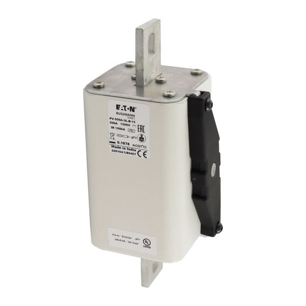 Fuse-link, high speed, 500 A, DC 1500 V, 3L, 75 x 205 mm, gPV, IEC, UL, with indicator, bolted contacts image 6