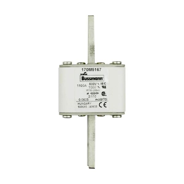 Fuse-link, high speed, 1100 A, AC 600 V, DIN 2, 61 x 61 x 108 mm, aR, DIN, IEC, single indicator, 110 mm centres image 9