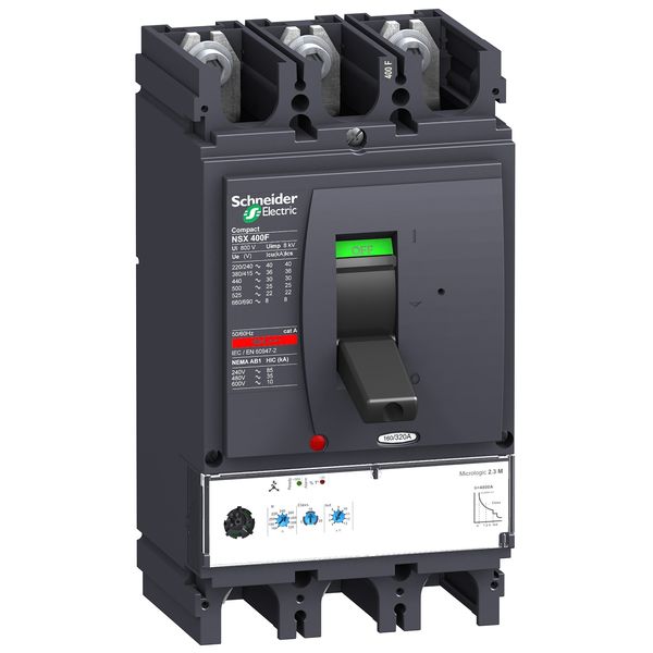 circuit breaker ComPact NSX400H, 70 kA at 415 VAC, MicroLogic 2.3 M trip unit 320 A, 3 poles 3d image 3