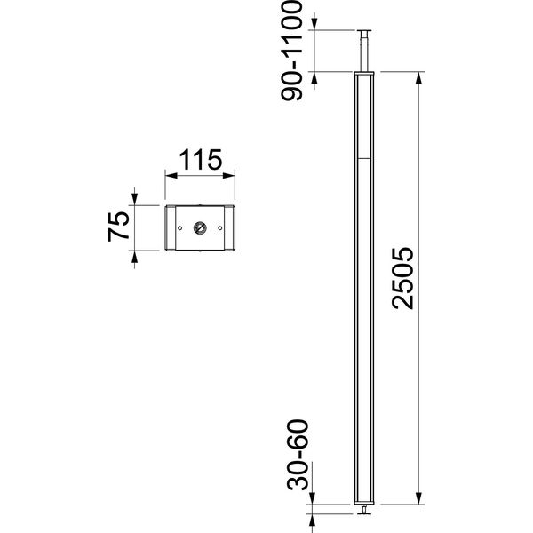 ISS70110STSRW Service pole floor-ceiling cover, steel 2505x115x75 image 2