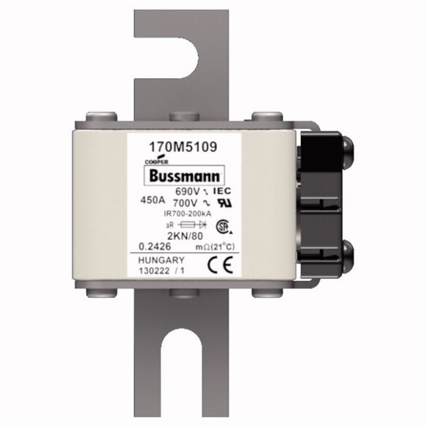 Fuse-link, high speed, 450 A, AC 690 V, DIN 2, 61 x 77 x 108 mm, aR, DIN, IEC, single indicator image 1