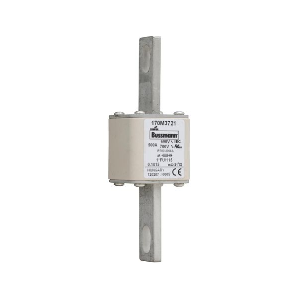 Fuse-link, high speed, 500 A, AC 690 V, compact size 1, 45 x 45 x 148 mm, aR, IEC, UL image 2