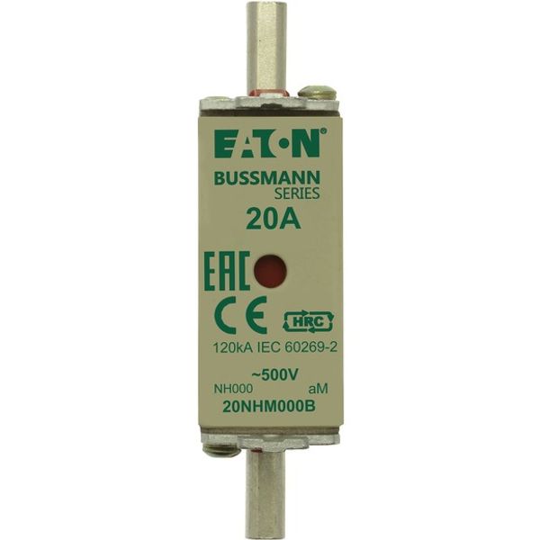 Fuse-link, low voltage, 20 A, AC 500 V, NH000, aM, IEC, dual indicator image 1
