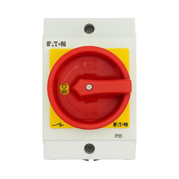 Main switch, P1, 32 A, surface mounting, 3 pole, Emergency switching off function, With red rotary handle and yellow locking ring image 46