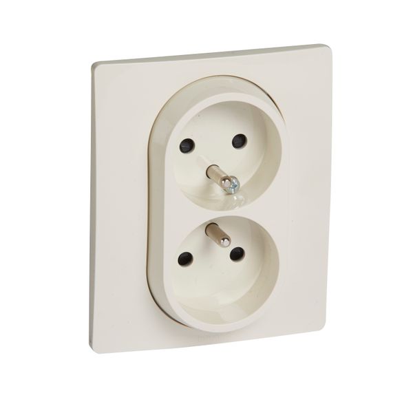 2x2P+E French std socket outlet Niloé -with shut. -compact - screw term. -ivory image 1