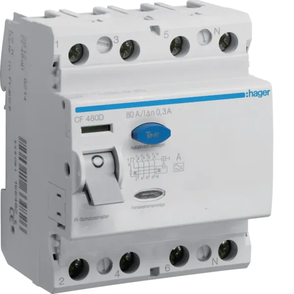 Residual Current Circuit BreakerNIC 4P .80/0,3A CF480D image 1