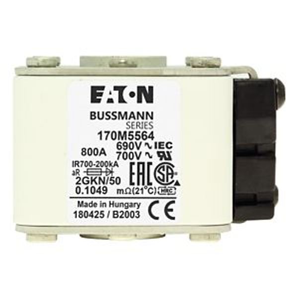 Fuse-link, high speed, 900 A, AC 690 V, size 2, 61 x 77 x 51 mm, aR, IEC, UL, type K indicator, flush end, 16 UNC image 4